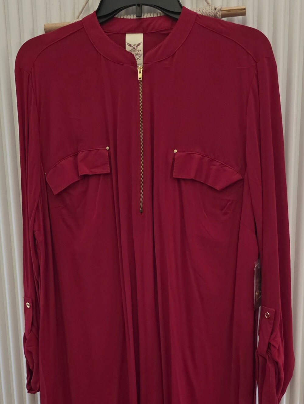 Faded Glory Deep Berry Long Sleeve Zip-Front Shirt Dress Nwt Faded Glory Knee Le